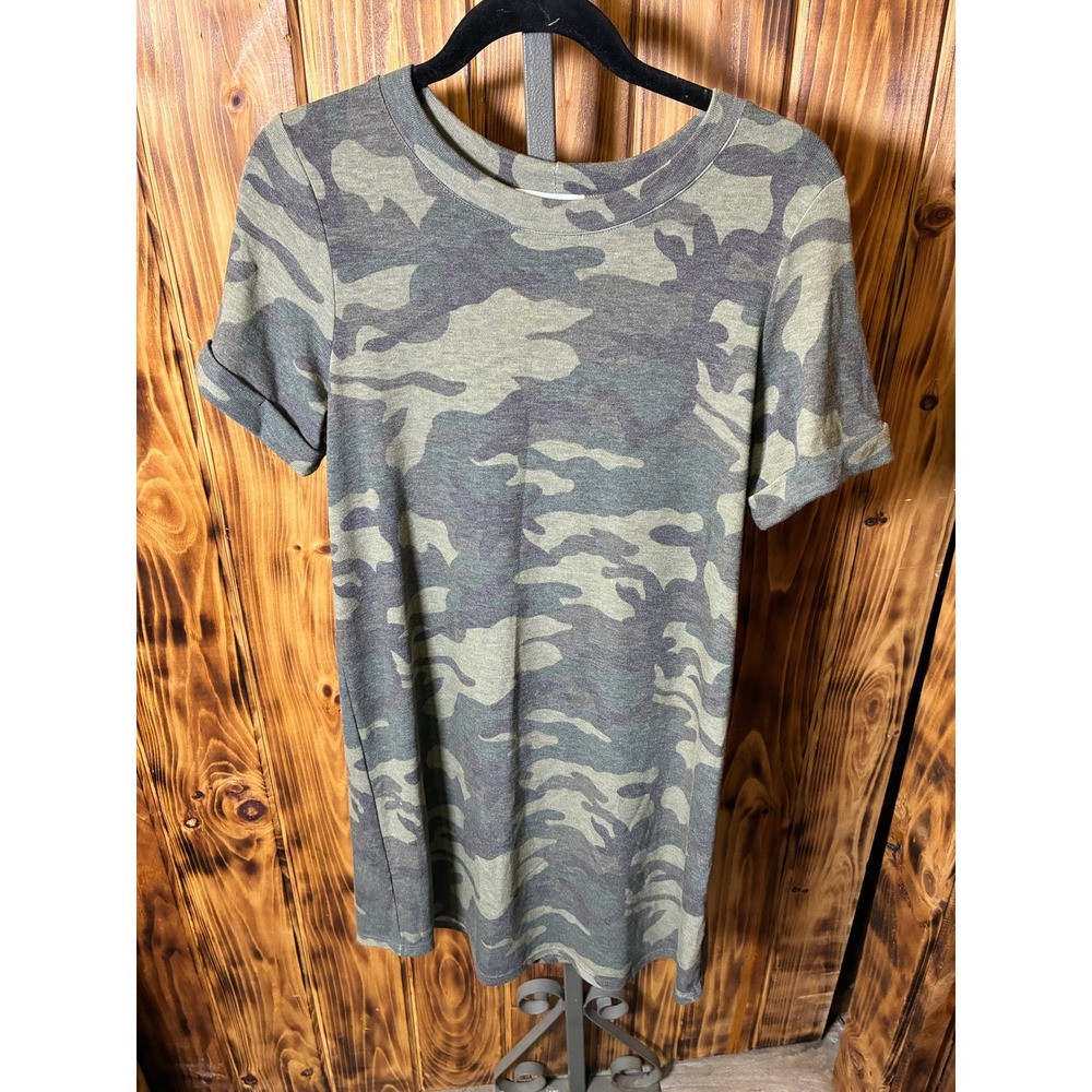 First Love by Lovelyn Womens Camo T-Shirt Dress Green Grey Short Sleeve Medium